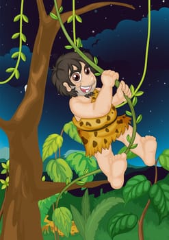 Illustration of a wild man in jungle