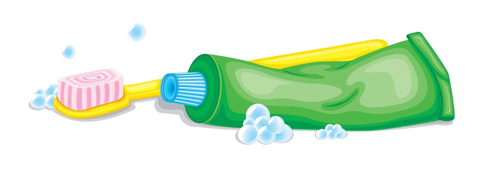 illustration of tooth brush and paste on a white