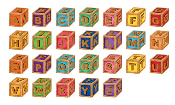 illustration of alphabet cubes on a white background