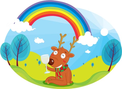 Illustration of a deer enjoying wine