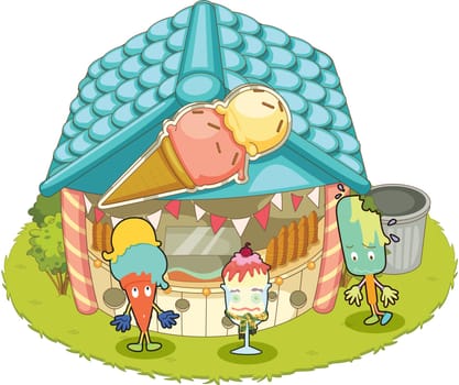 Illustration of an ice-cream shop on white