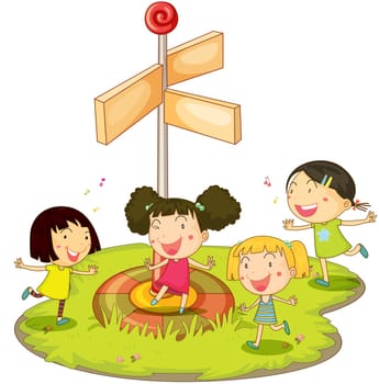Illustration of four girls dancing