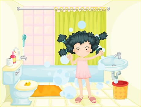 Illustration of a young girl in bathroom
