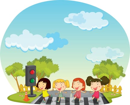Illustration of Children crossing the street