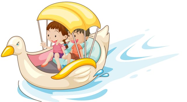 Illustration of children in boat
