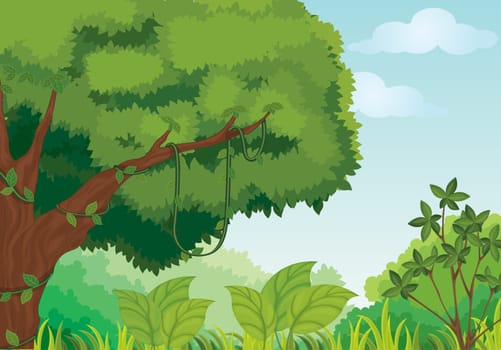 Illustration of tropical summer scene