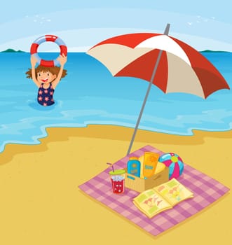 Child swimming at the beach