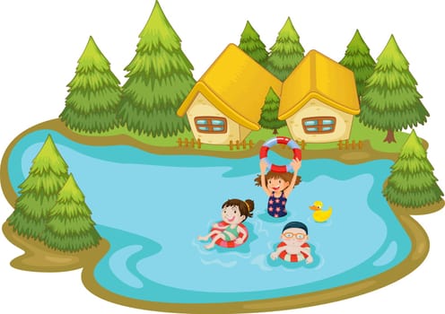 Kids swimming at vacation house