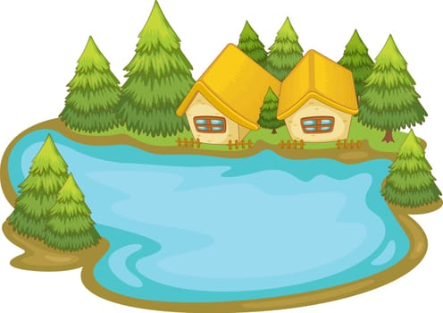 Illustration of a house on a lake