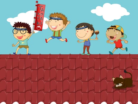Illustration of kids on a rooftop