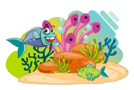 Illustration of a coral reef scene