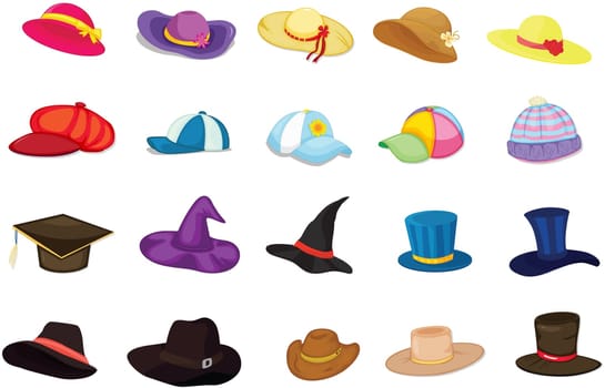 Illustration of mixed hats on white