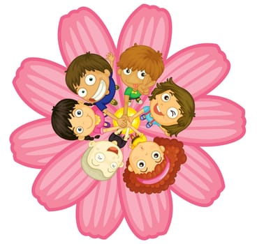 illustration of kids on a flower