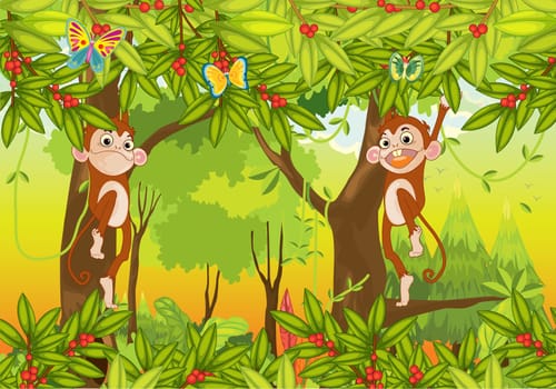 illustration of a monkeys on a white background