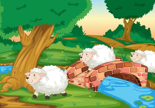 3 sheepcrossing a bridge
