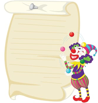 Illustration of clown and blank paper