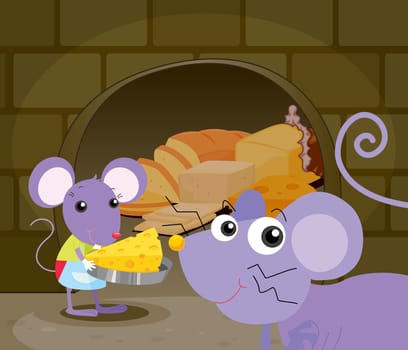 Illustration of mice eating food