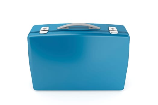 Blue plastic briefcase on white background