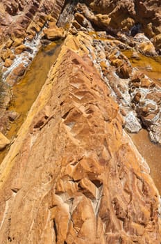Detail of polluted riverbed of Mosteirao, downstream abandoned pyrite mine of S. Domingos , Mertola, Portugal
