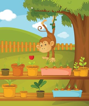 Illustration of monkey in the garden