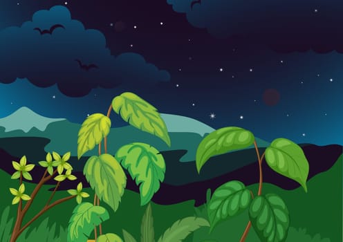 Lush forest at night illustration