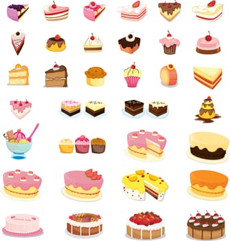 mixed cakes and dessert illustrations