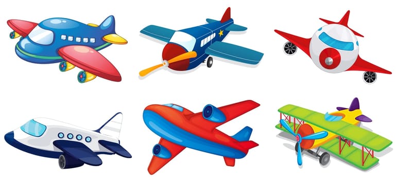 Illustration of various airplanes on white