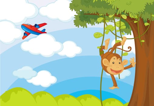 Detailed illustrations of a monkey in the jungle
