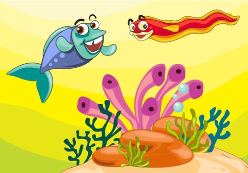 Illustration of a coral reef scene