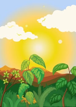 Illustration of plant background with sun