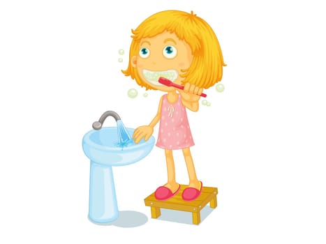 Illustration of child brushing teeth