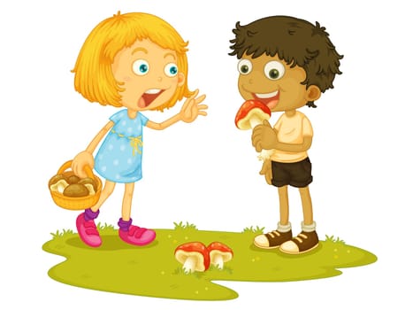 Illustration of a child about to eat a mushroom