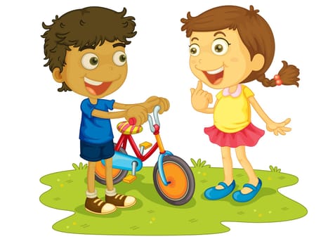 Illustration of children outdoors with bike