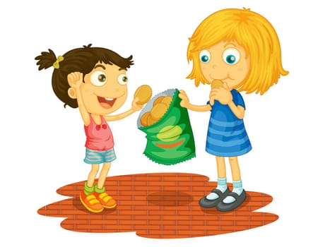 Illustration of children sharing chips