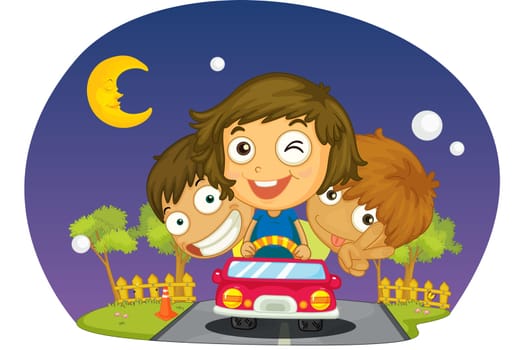 kids driving at night in car