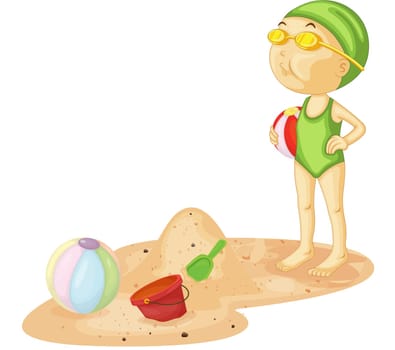 Illustration of girl standing on the sand