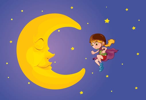 Illustration of girl and moon