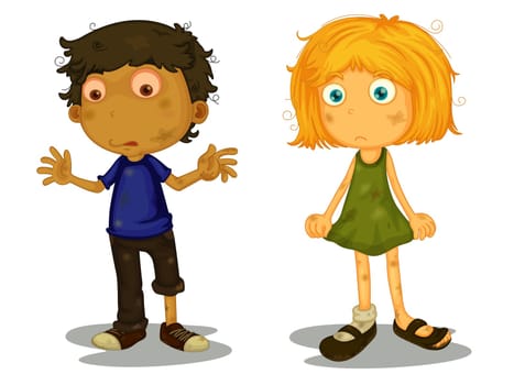 Illustration of homeless children on white