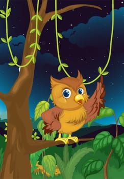 Illustration of an owl at night