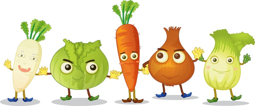 Illustration of vegetables with eyes