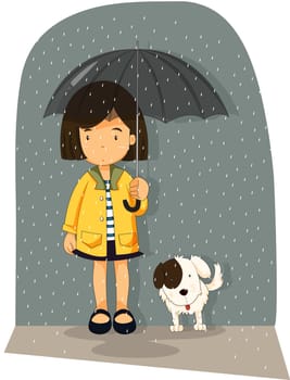 Illustration of girl with her dog