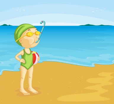 Illustration of young girl at the beach
