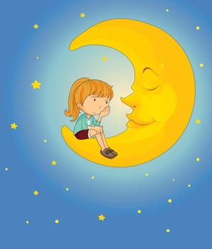 Illustration of girl on the moon
