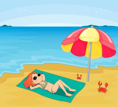 Illustration of girl at the beach