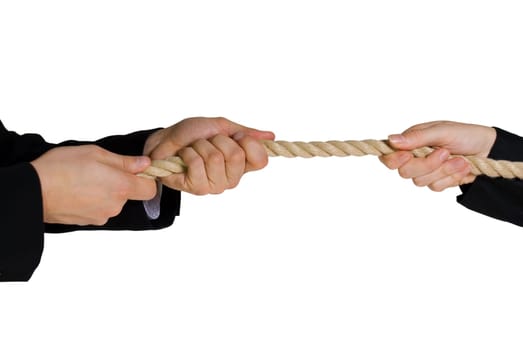 tug of war hands pulling a rope business background