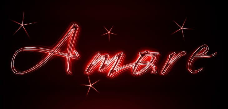Amore as an illustration in neon light style