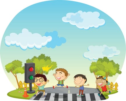 Illustration of children crossing the street
