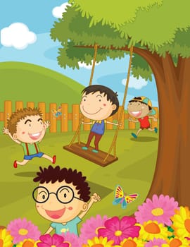 Illustration of children playing in park