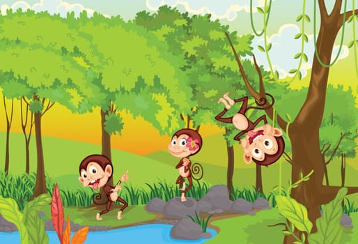 illustration of 3 cheeky monkeys