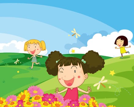 Illustration of kids playing in the park